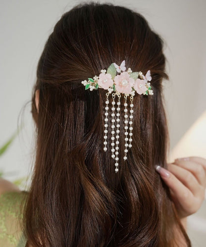 Classy Rainbow Alloy Pearl Butterfly Tassel Hairpin