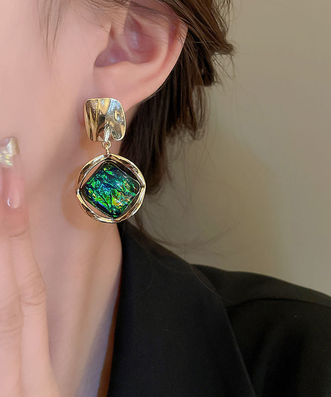 New Green Alloy Geometric Diamond Earrings