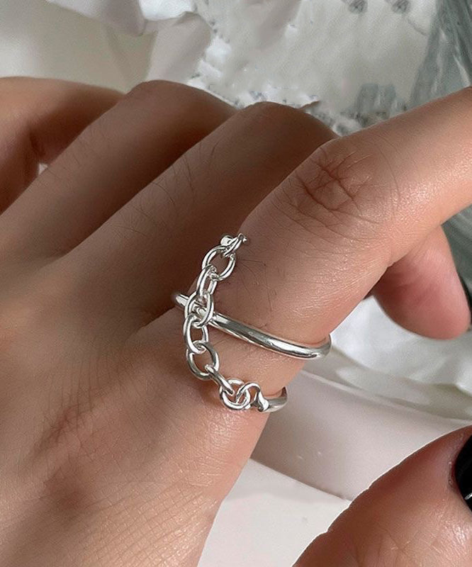 Retro Silk Stainless Steel Patchwork Chain and Graphic Two Piece Set Rings