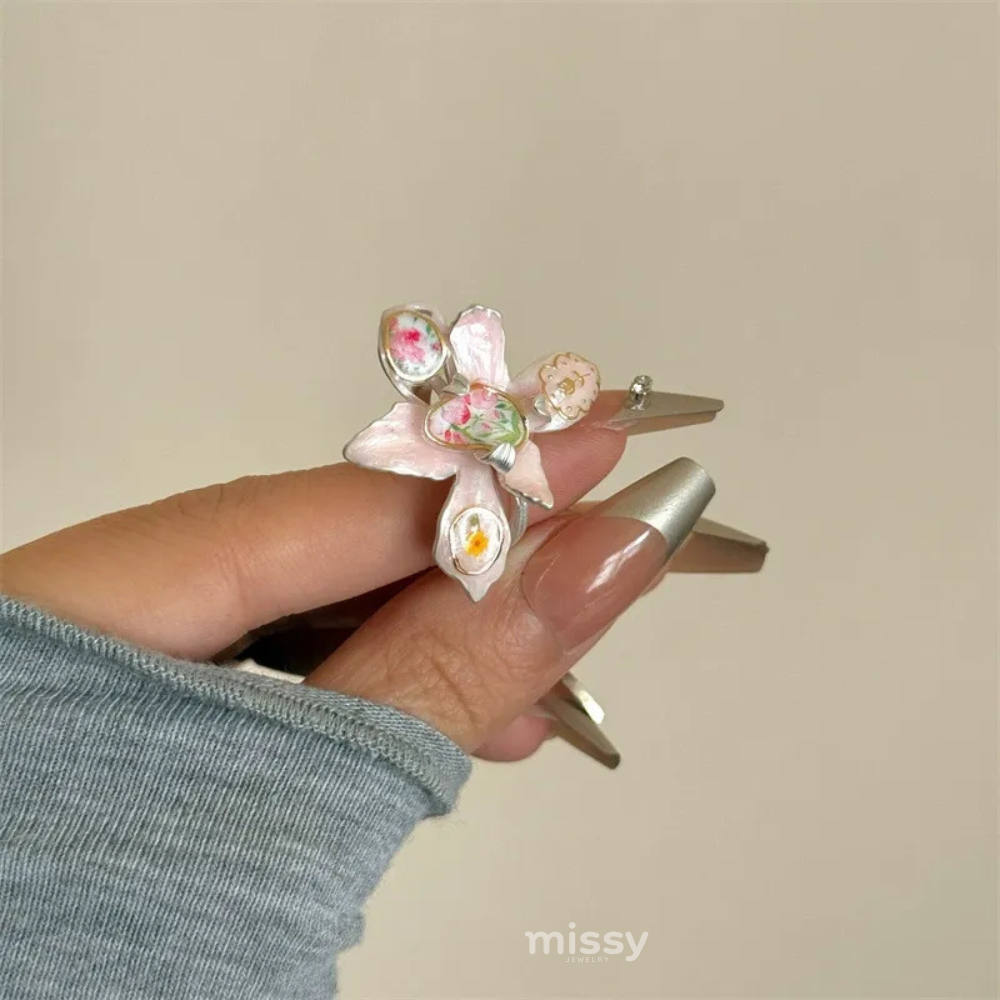 Pink Porcelain Blossom Ring Set