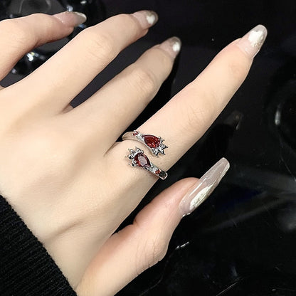 Red Zircon Crystal Fox Rings - Resizable