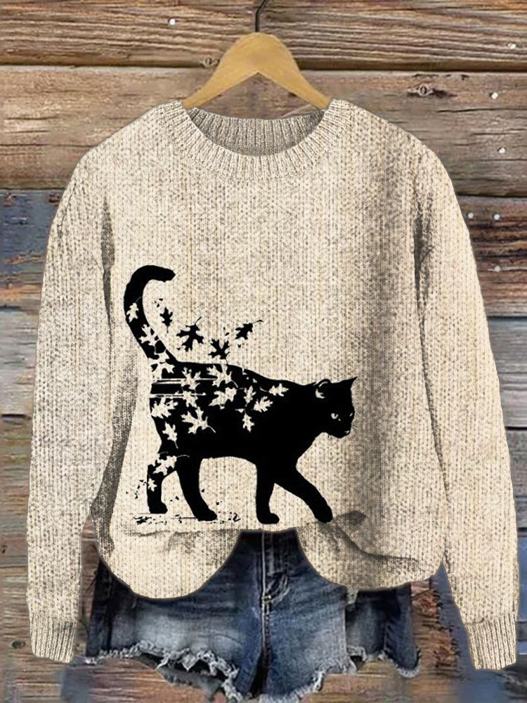 Maple Leaf Cat Cozy Sweater elevenforest