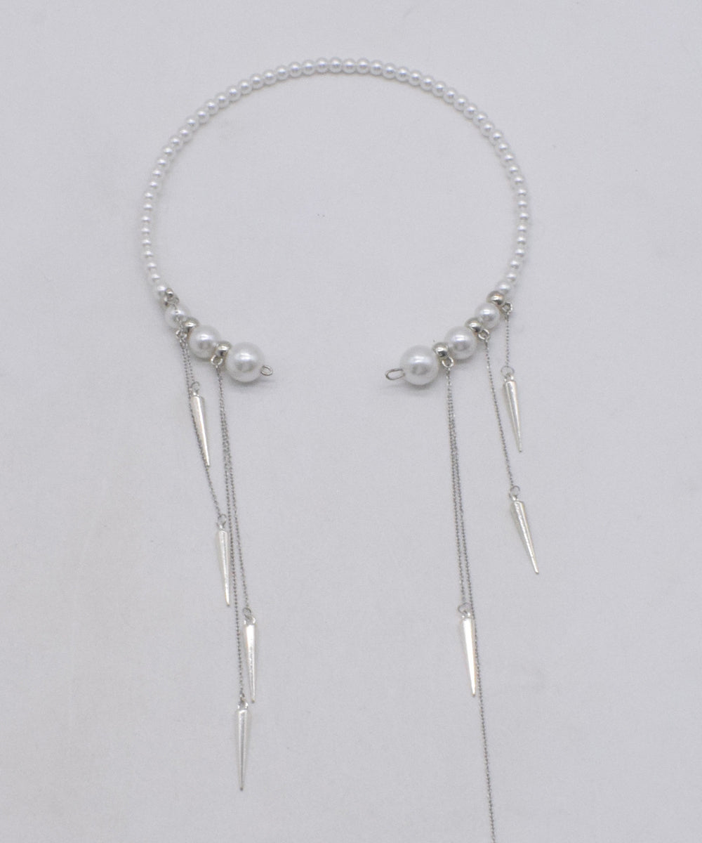 White Copper Pearl Beading Tassel Pendant Necklace