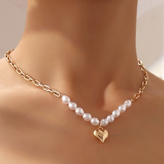 Golden Heart Pearl Necklace