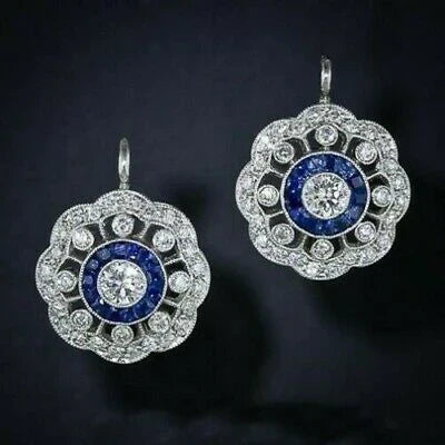 Mandala Blue Zirconia Earrings