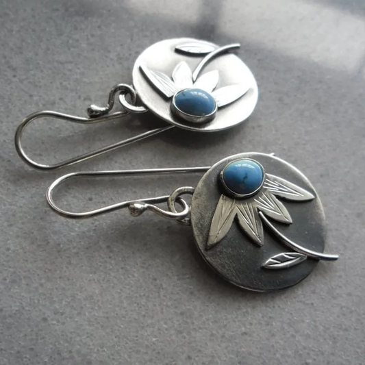 Blue Stone Flower Earrings