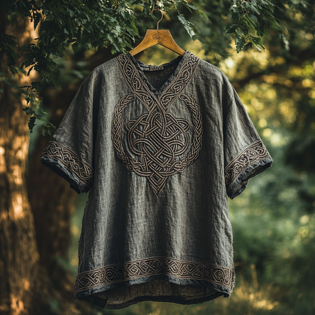 Men's Viking Celtic Knot Braided Cotton Linen T-shirt elevenforest