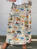 Women's Cute Dog Art Art Print Linen Pocket Skirt