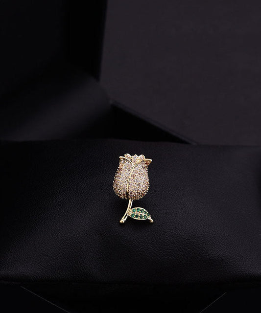 Pink Overgild Inlaid Zircon Rose Brooches