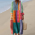 Women's Vintage Geometric Line Art Cozy Cotton Dress elevenforest