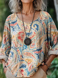 Vintage Floral Pattern Women's Linen Shirt elevenforest
