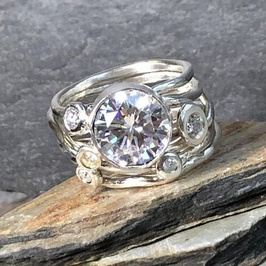 Silver Layered Zirconia Ring