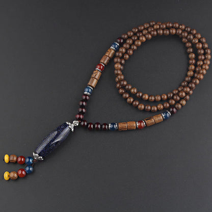 Buddha Stones Tibetan Wenge Wood Bodhi Seed Agate Balance Peace Necklace Pendant