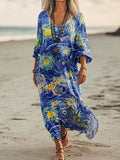 Women's Van Gogh Star Motif Art Print Pocket Cotton Dress