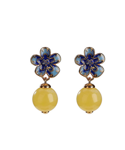 Retro Blue Sterling Silver Overgild Beeswax Drop Earrings
