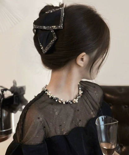 Black Zircon Bow Shark Clamp Hairpin