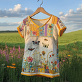 Women's Vintage Butterfly Bee Floral Print V-neck T-shirt elevenforest
