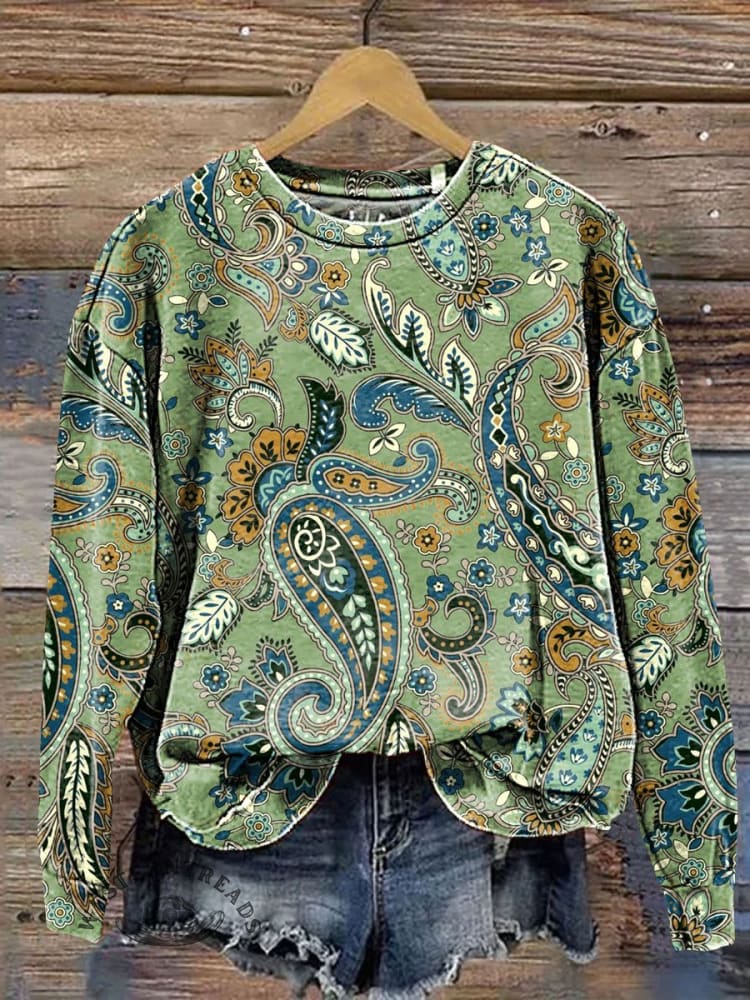 Comstylish Paisley Pattern Art Print Casual Sweatshirt