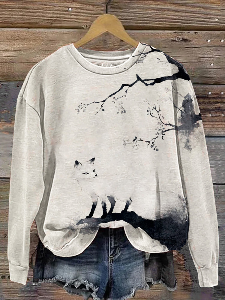 Japanese Fox Art Pattern Women's Casual Sweatshirt elevenforest