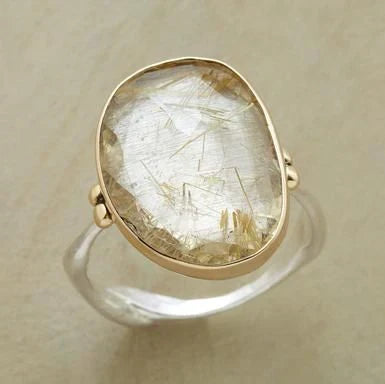 White Glass Silver Ring