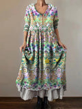 Women's Art Painting Hippie Print V-Neck Dress