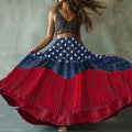 Women's Independence Day Floral Cotton And Linen Skirt elevenforest