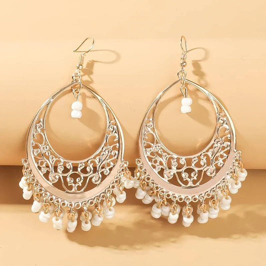 White Beads Mandala Earrings