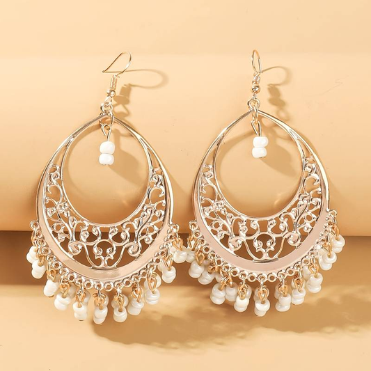White Beads Mandala Earrings