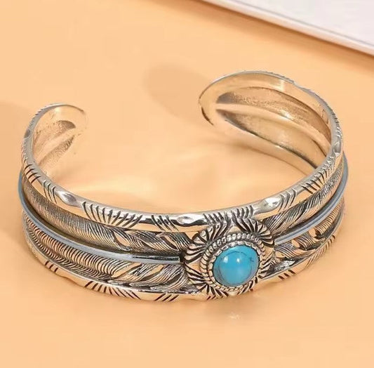 Turquoise Feather Silver Bracelet