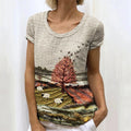 Sheep & Farm Landscape Embroidered Textile Linen Shirt elevenforest