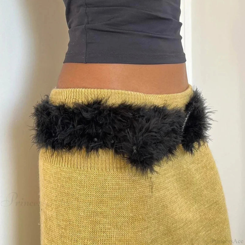 Gothic Synthetic Leather Patchwork False Hair 2000s Belt