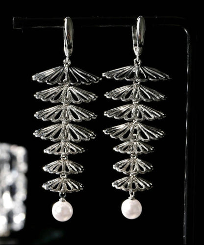 Silk Copper Overgild Hollow Out Pearl Drop Earrings
