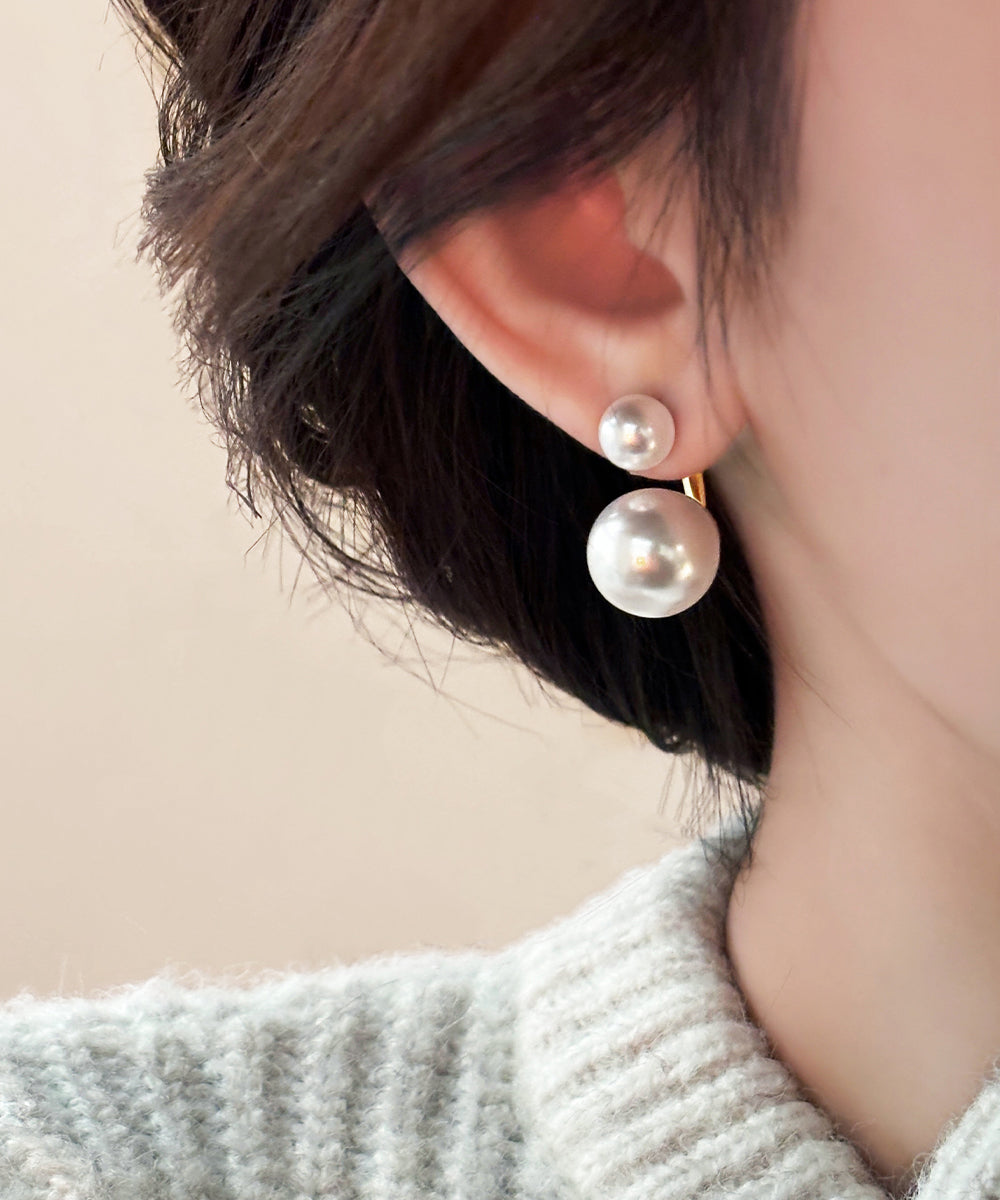 Gold Copper Alloy Pearl Hoop Earrings