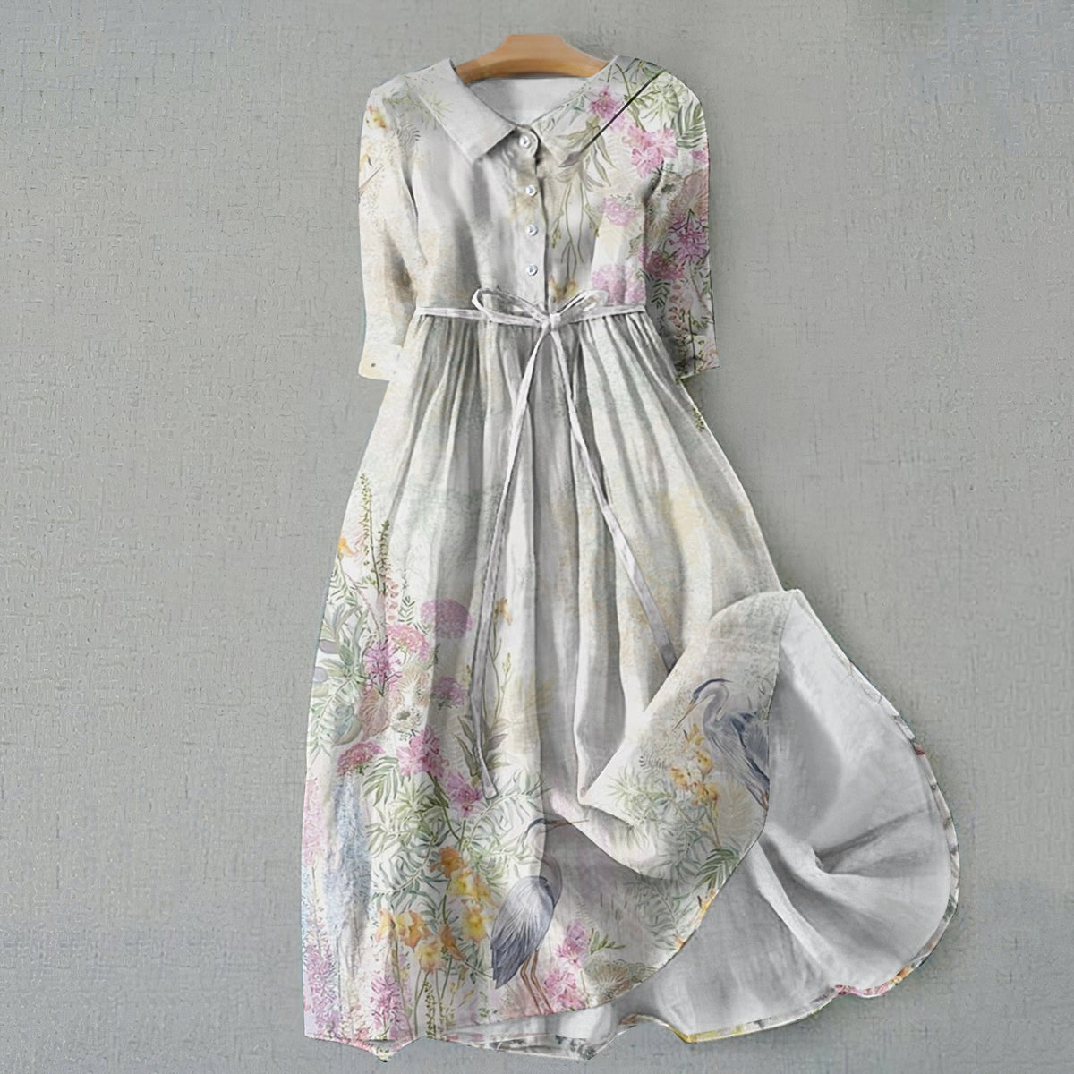 Vintage Flowers Graphics Print Lace-Up Dress elevenforest