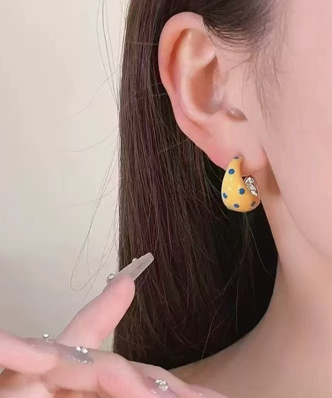 Modern Gold Copper Dot Dripping Glaze Hoop Earrings