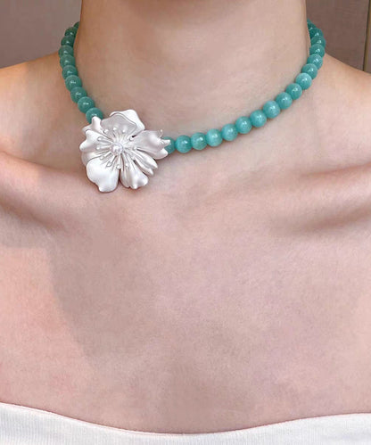 Blue Alloy Amazonite Love Pearl Pendant Necklace Two-piece Set