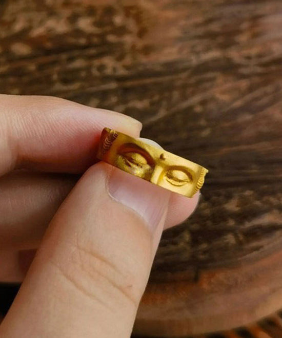 Handmade Retro Buddha Head 14k Gold Ring