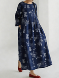 Japanese Art Retro Style Geometric Printed Women's Dress elevenforest