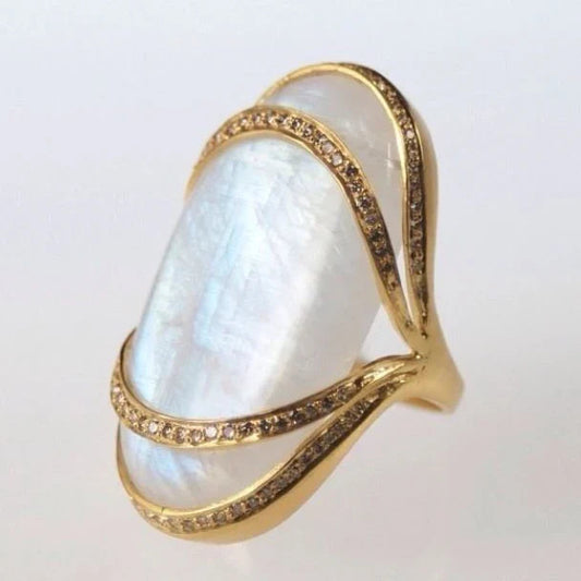 White Opal Golden Ring