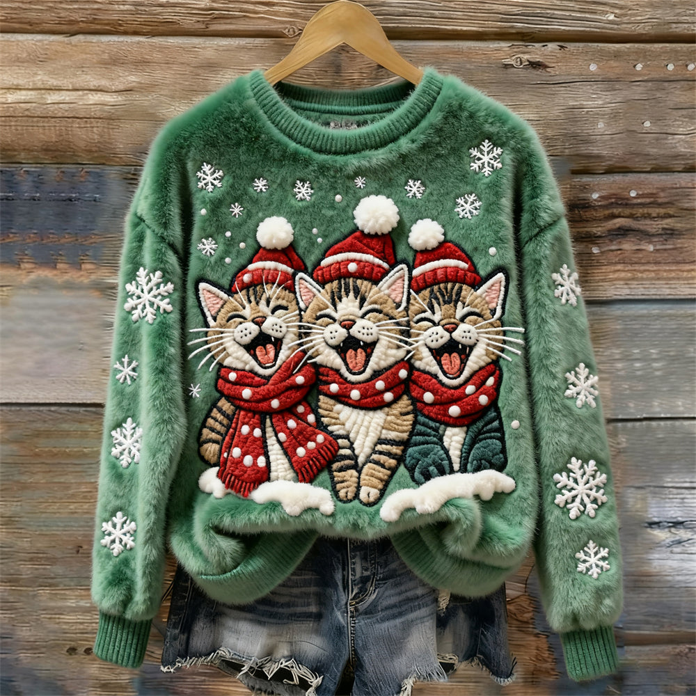 Comstylish Christmas Cats Women's Cozy Plush Sweater