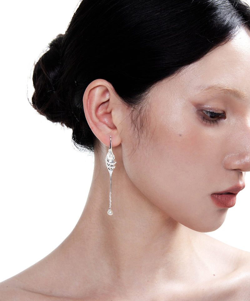 Tears of the Sea God Silver Pearl Tassel Silver Drop Earrings
