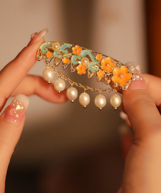 Rainbow Alloy Pearl Enameling Tassel Hairpin