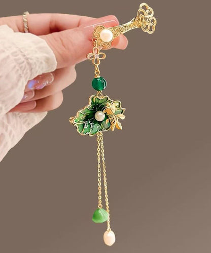 Green Copper Pearl Orchid Tassel Hairpin
