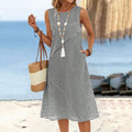 Comstylish Retro Stripes Pattern Comfy Linen Tank Dress