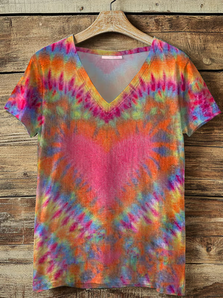 Women's Hippie Print V-neck T-shirt elevenforest
