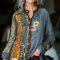 Bohemian Style Patchwork Art Floral Embroidery Linen Long Sleeve Shirt elevenforest