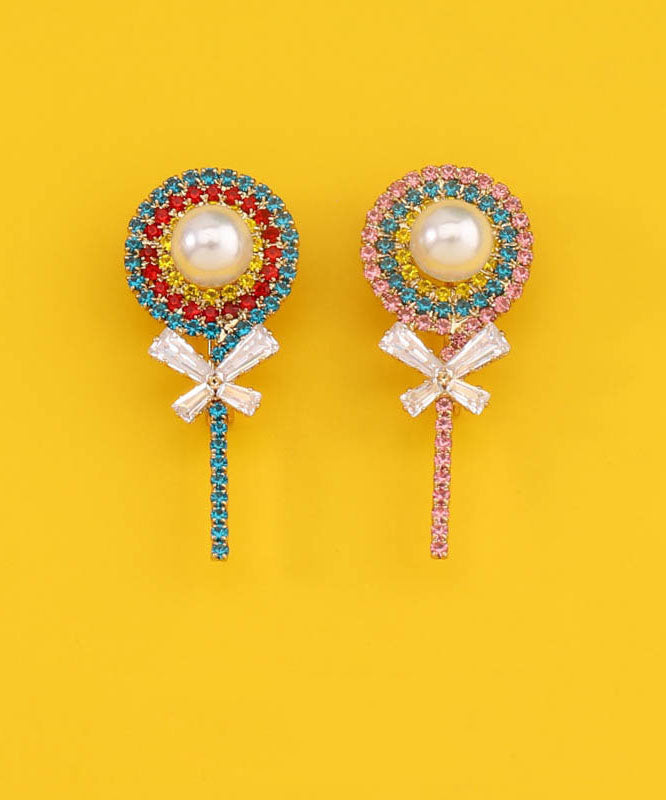 Pink Zircon Pearl Bow Lollipop Brooches