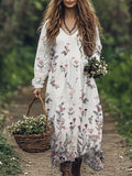 Comstylish Elegant Floral Sequin Embroidered Flowy Linen Blend Maxi Dress