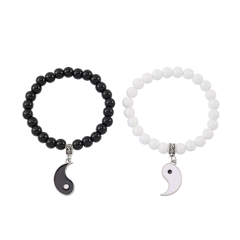 Buddha Stones 2pcs Black Onyx White Turquoise Bead Yin Yang Protection Couple Bracelet