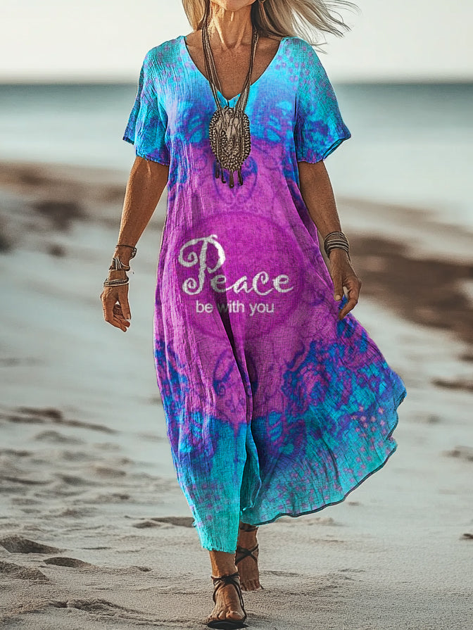 Women's Hippie Art Print Pocket Cotton Dress